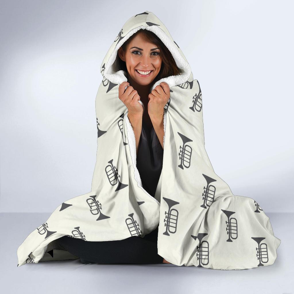 Trumpet Pattern Themed Print Hooded Blanket-JTAMIGO.COM