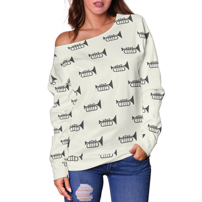 Trumpet Pattern Themed Print Off Shoulder Sweatshirt