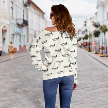 Trumpet Pattern Themed Print Off Shoulder Sweatshirt