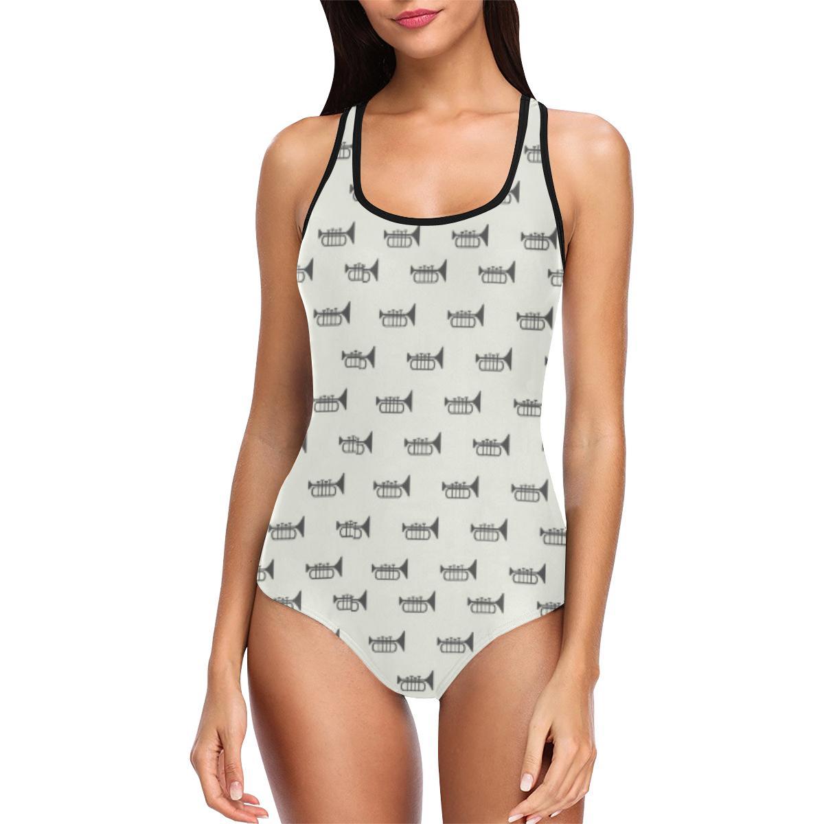 Trumpet Pattern Themed Print One Piece Swimsuit-JTAMIGO.COM