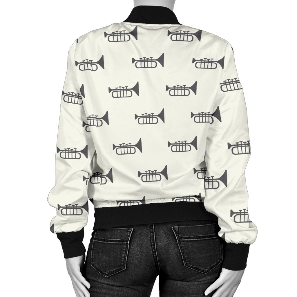 Trumpet Pattern Themed Print Women Casual Bomber Jacket