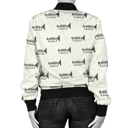 Trumpet Pattern Themed Print Women Casual Bomber Jacket