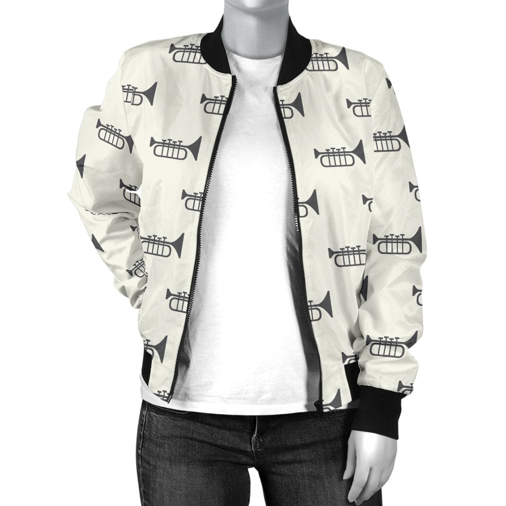 Trumpet Pattern Themed Print Women Casual Bomber Jacket