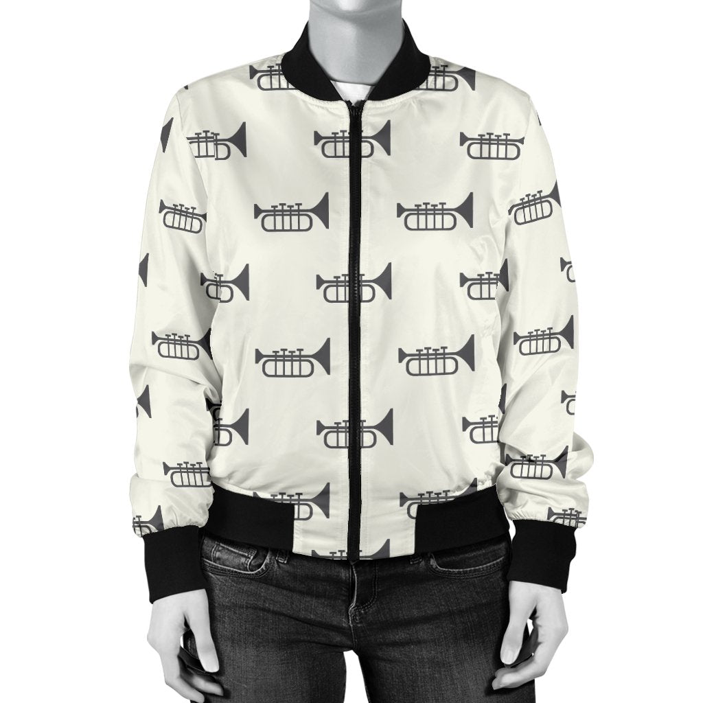 Trumpet Pattern Themed Print Women Casual Bomber Jacket