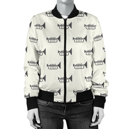 Trumpet Pattern Themed Print Women Casual Bomber Jacket