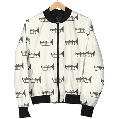 Trumpet Pattern Themed Print Women Casual Bomber Jacket