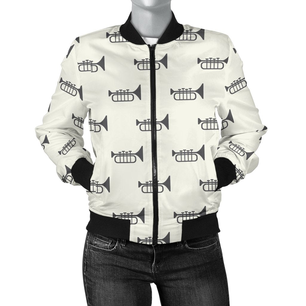 Trumpet Pattern Themed Print Women Casual Bomber Jacket