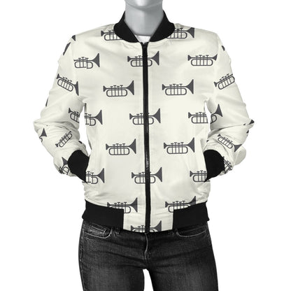 Trumpet Pattern Themed Print Women Casual Bomber Jacket