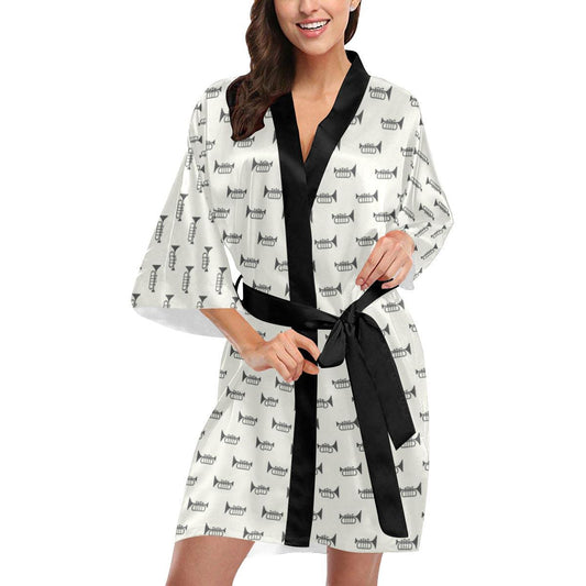 Trumpet Pattern Themed Print Women Short Kimono Robe