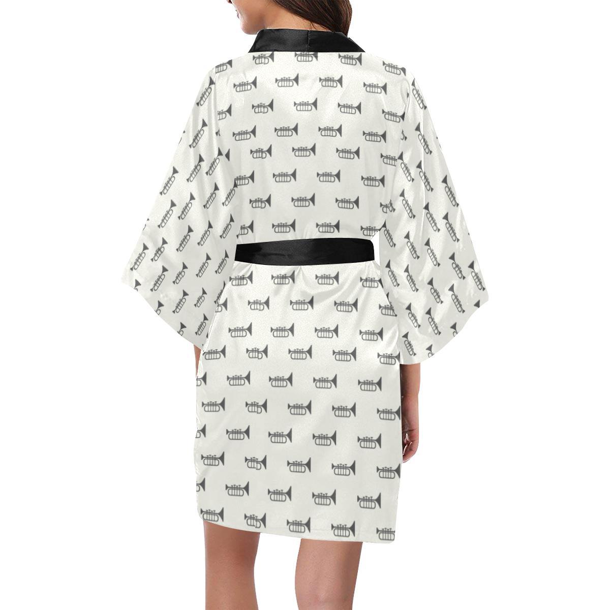 Trumpet Pattern Themed Print Women Short Kimono Robe