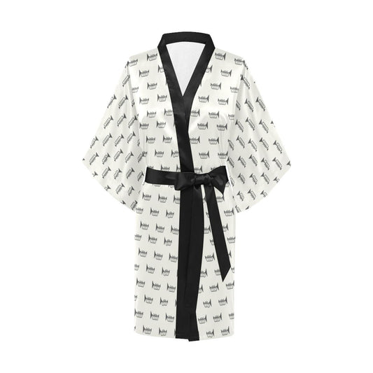 Trumpet Pattern Themed Print Women Short Kimono Robe