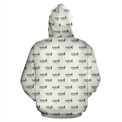 Trumpet Pattern Themed Print Zip Up Hoodie