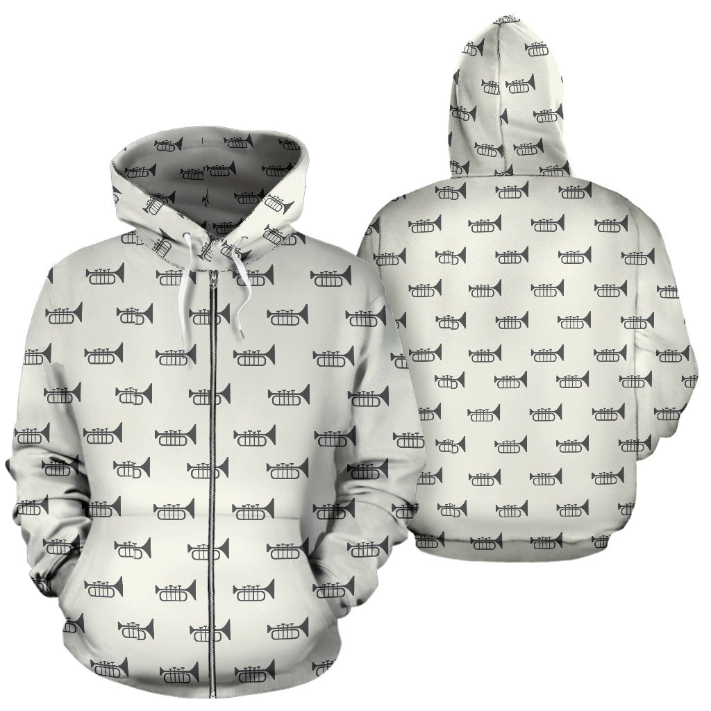 Trumpet Pattern Themed Print Zip Up Hoodie