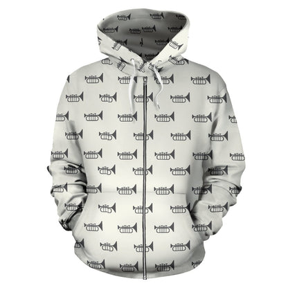 Trumpet Pattern Themed Print Zip Up Hoodie