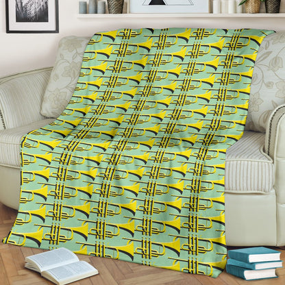Trumpet Vintage Design Print Fleece Blanket