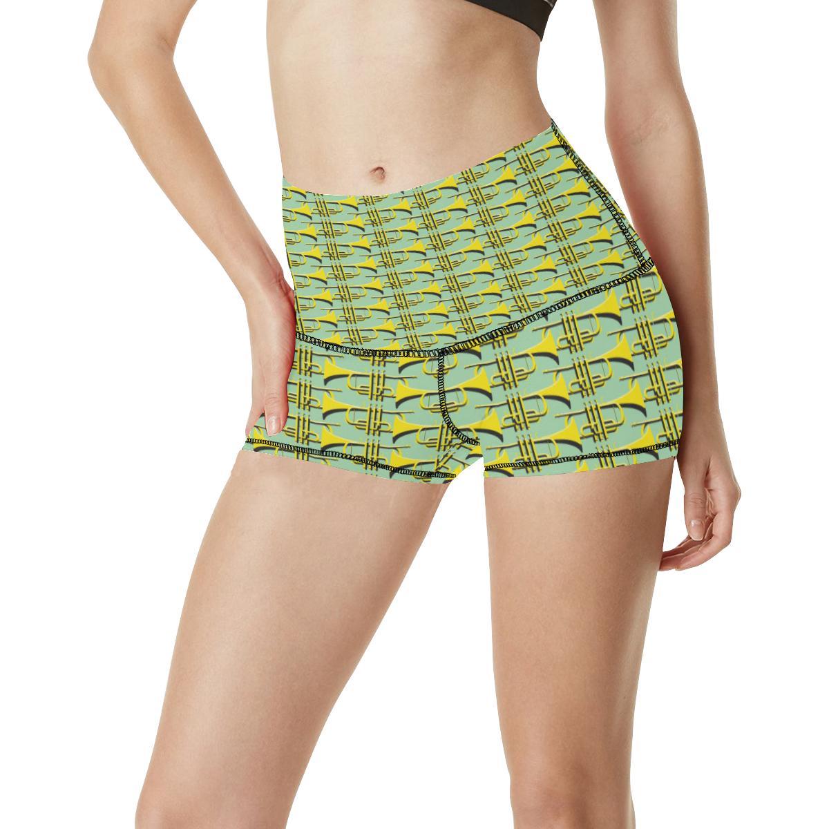 Trumpet Vintage Design Print High Waisted Spandex Shorts-JTAMIGO.COM