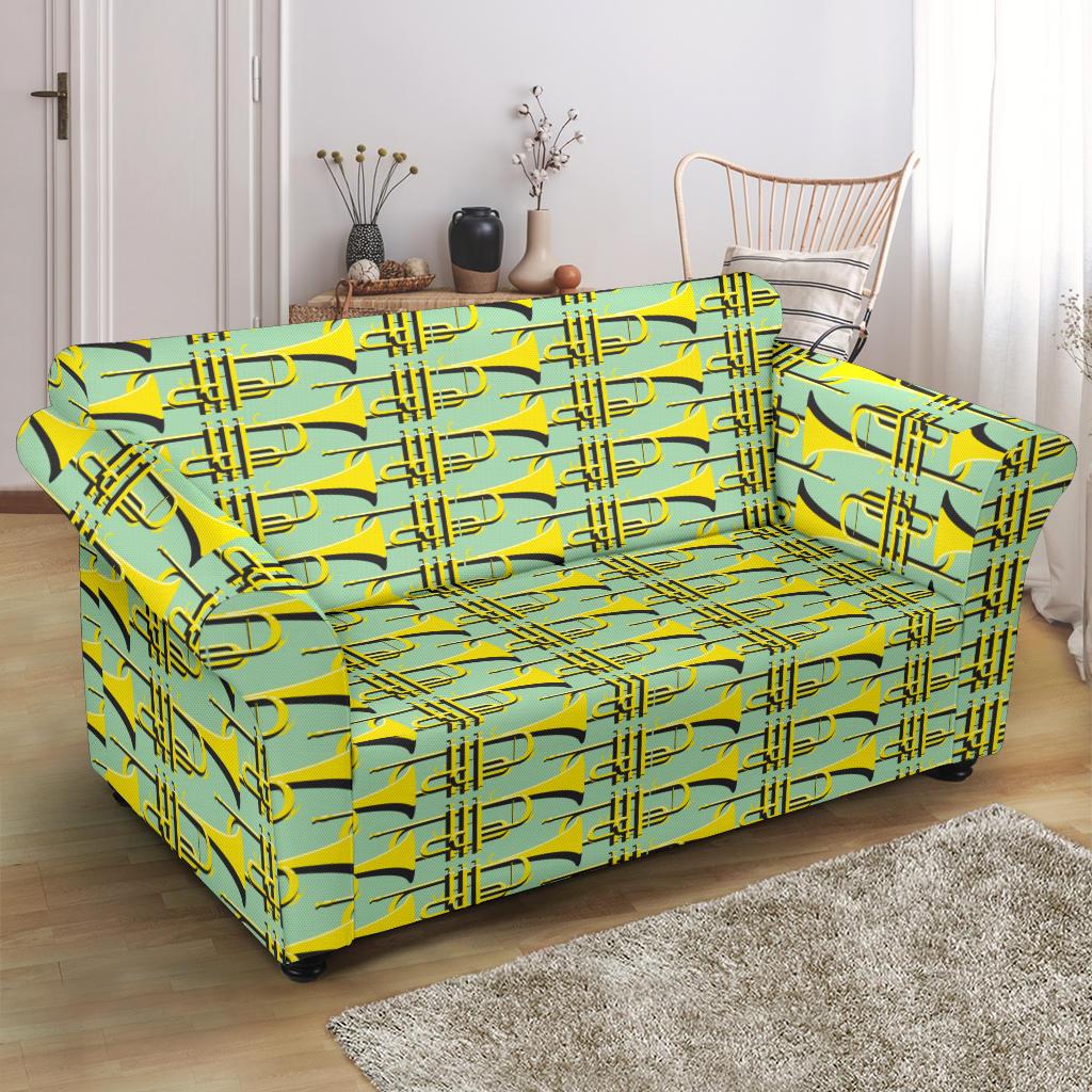 Trumpet Vintage Design Print Loveseat Slipcover-JTAMIGO.COM