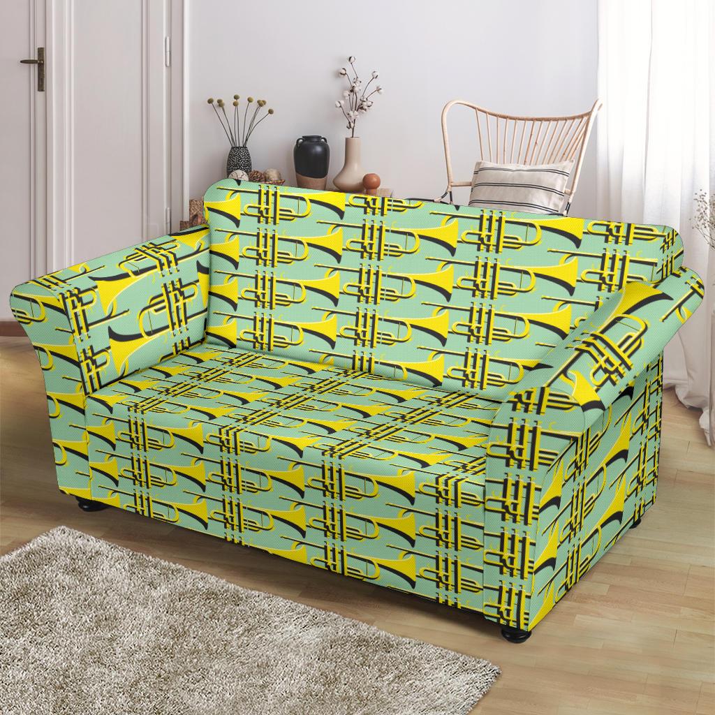 Trumpet Vintage Design Print Loveseat Slipcover-JTAMIGO.COM