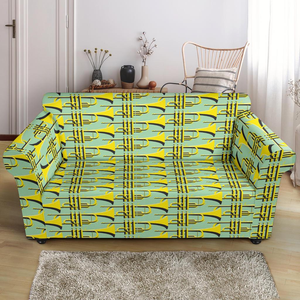 Trumpet Vintage Design Print Loveseat Slipcover-JTAMIGO.COM