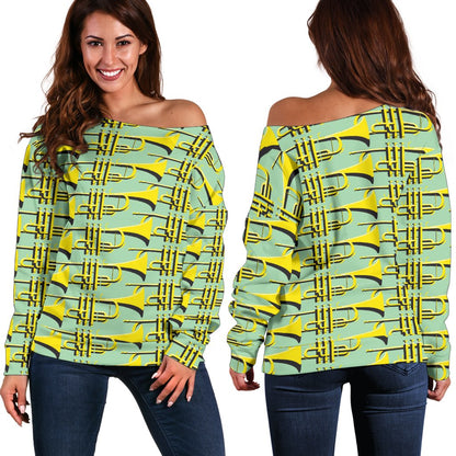 Trumpet Vintage Design Print Off Shoulder Sweatshirt