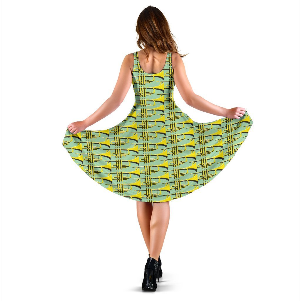 Trumpet Vintage Design Print Sleeveless Dress