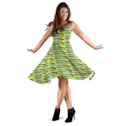 Trumpet Vintage Design Print Sleeveless Dress