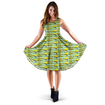 Trumpet Vintage Design Print Sleeveless Dress