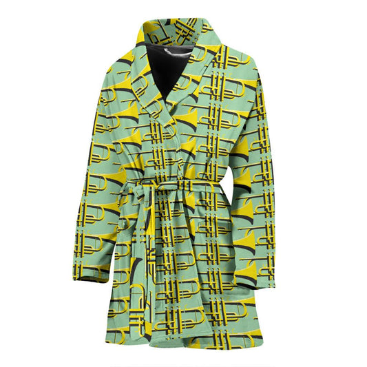 Trumpet Vintage Design Print Women Bath Robe-JTAMIGO.COM