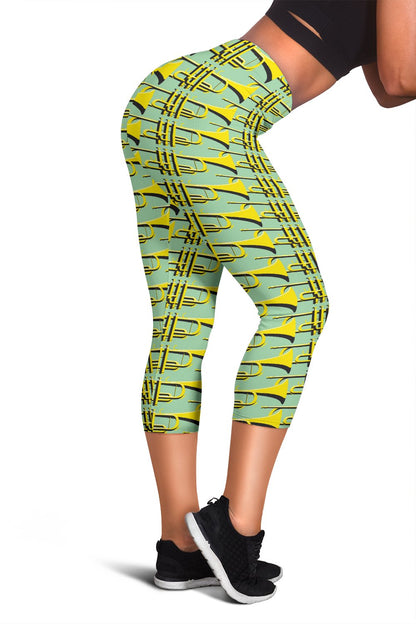 Trumpet Vintage Design Print Women Capris