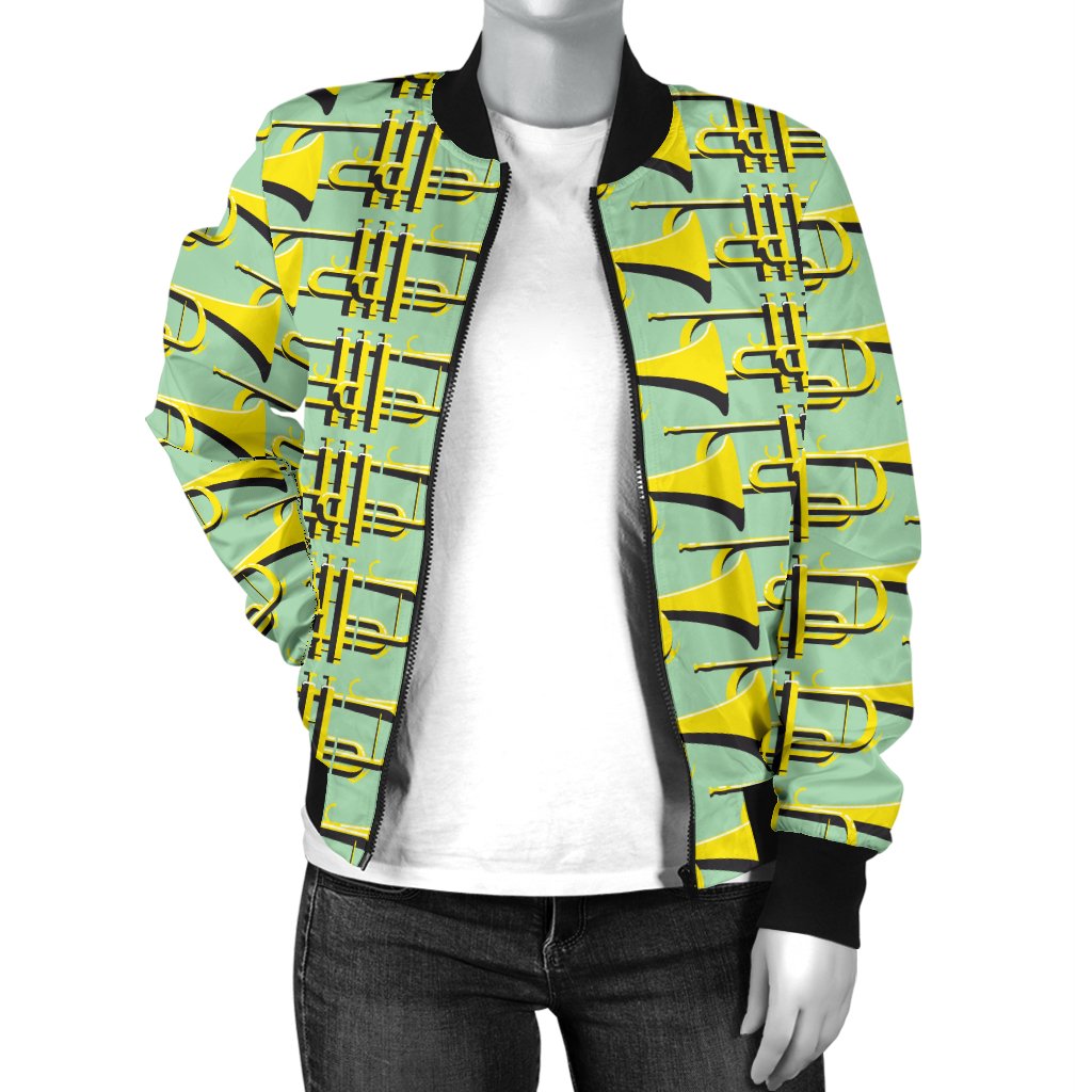 Trumpet Vintage Design Print Women Casual Bomber Jacket