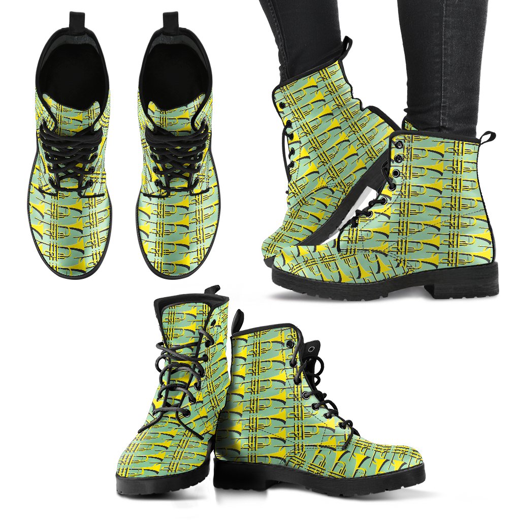 Trumpet Vintage Design Print Women Leather Boots-JTAMIGO.COM