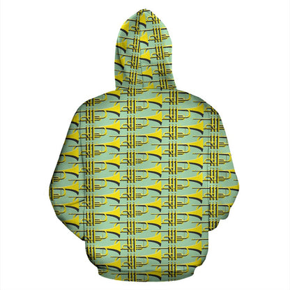 Trumpet Vintage Design Print Zip Up Hoodie