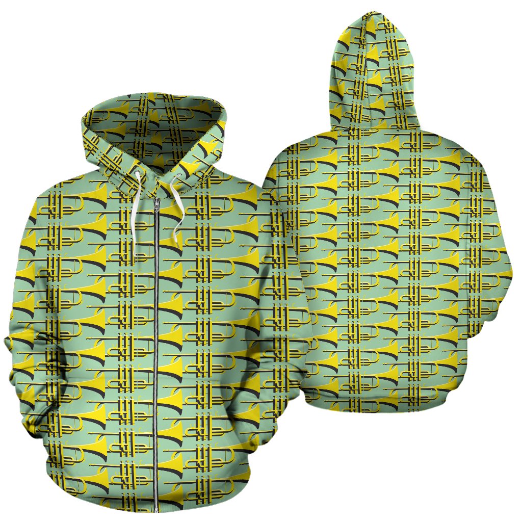 Trumpet Vintage Design Print Zip Up Hoodie