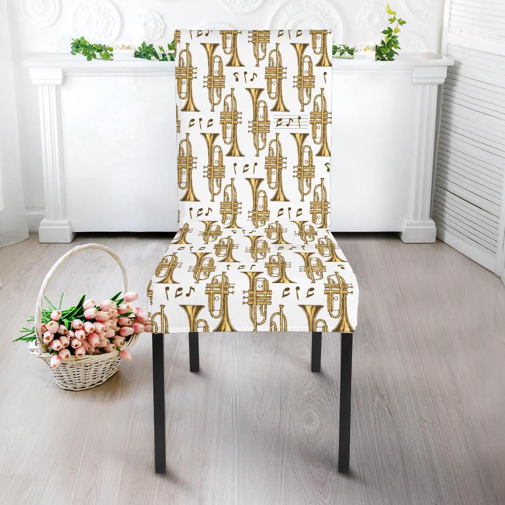 Trumpet with Music Note Print Dining Chair Slipcover-JTAMIGO.COM