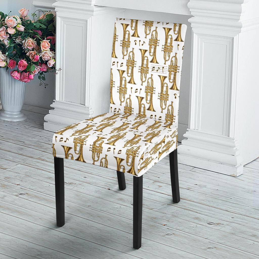 Trumpet with Music Note Print Dining Chair Slipcover-JTAMIGO.COM