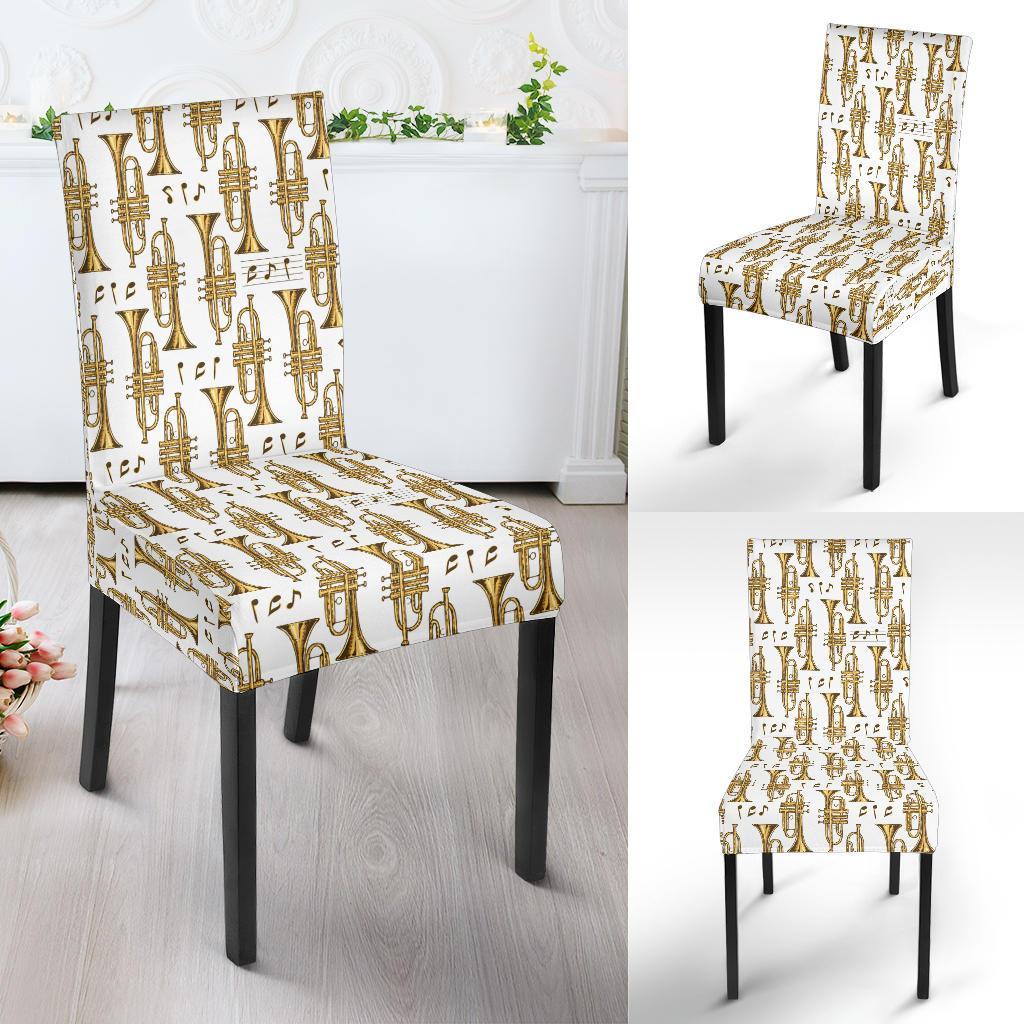 Trumpet with Music Note Print Dining Chair Slipcover-JTAMIGO.COM