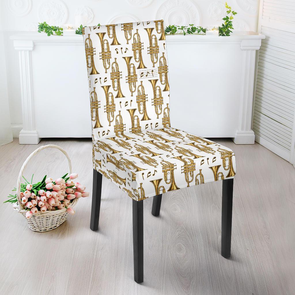 Trumpet with Music Note Print Dining Chair Slipcover-JTAMIGO.COM
