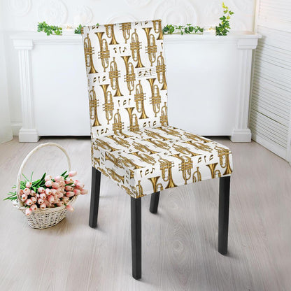 Trumpet with Music Note Print Dining Chair Slipcover-JTAMIGO.COM