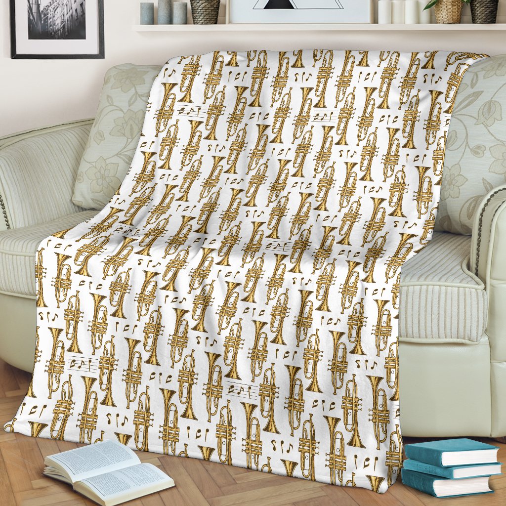 Trumpet With Music Note Print Fleece Blanket
