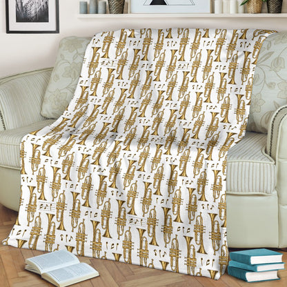 Trumpet With Music Note Print Fleece Blanket