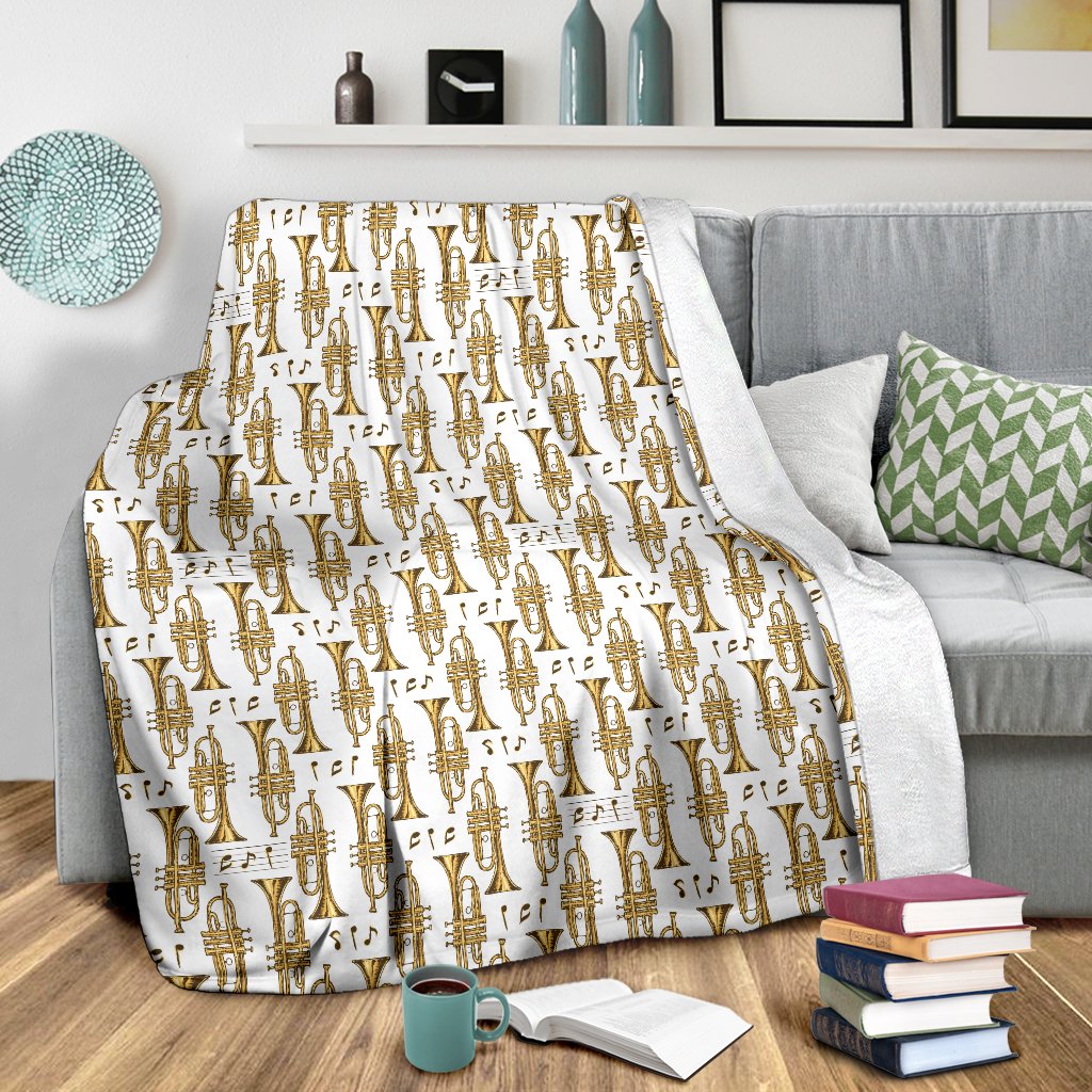 Trumpet With Music Note Print Fleece Blanket