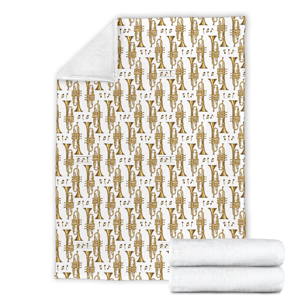 Trumpet With Music Note Print Fleece Blanket
