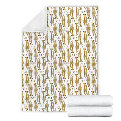 Trumpet With Music Note Print Fleece Blanket