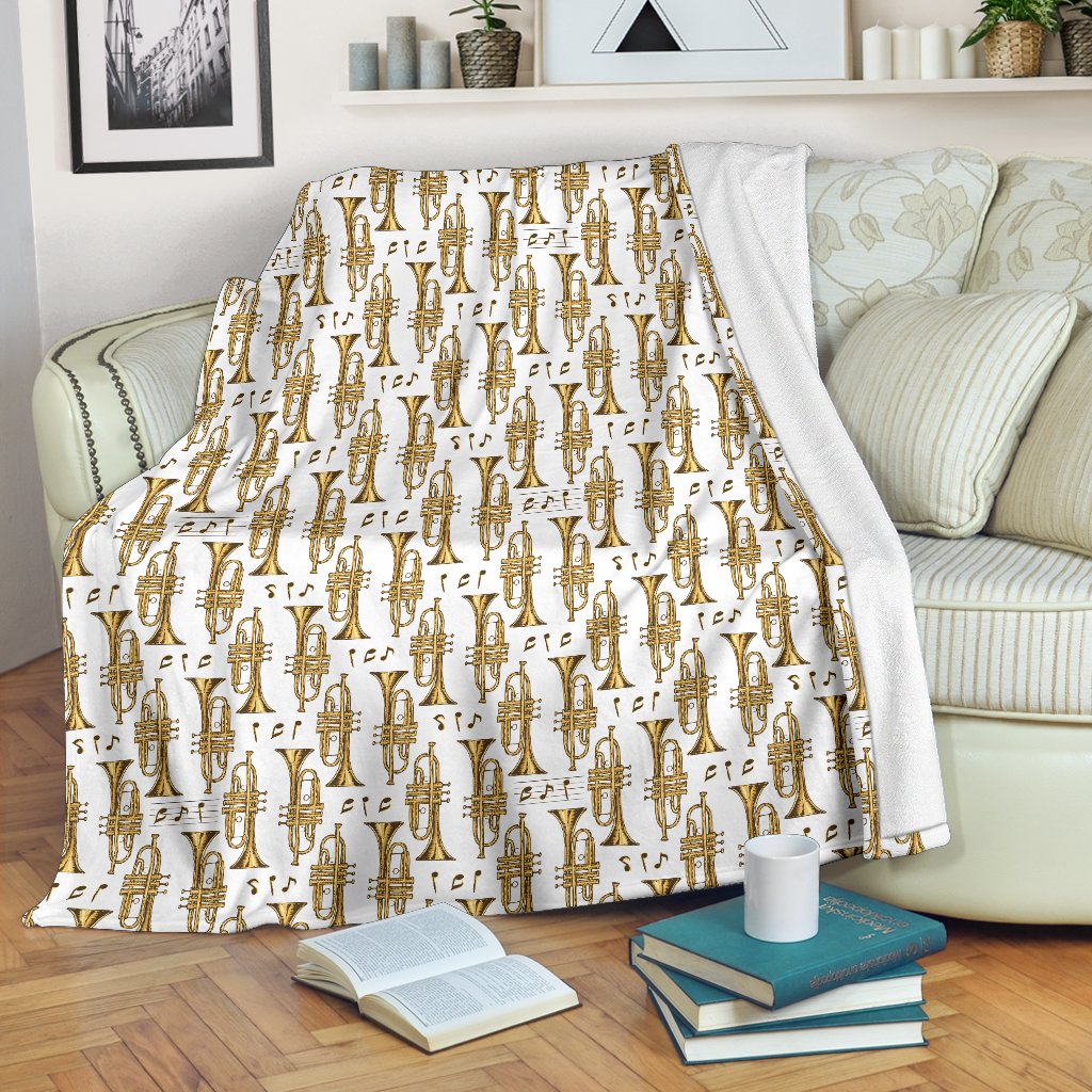 Trumpet With Music Note Print Fleece Blanket