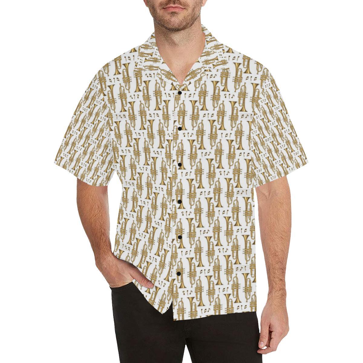 Trumpet with Music Note Print Men Aloha Hawaiian Shirt