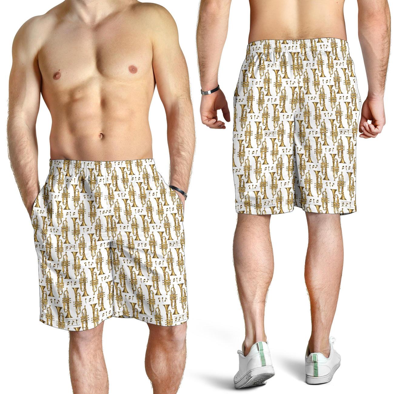 Trumpet with Music Note Print Mens Shorts-JTAMIGO.COM