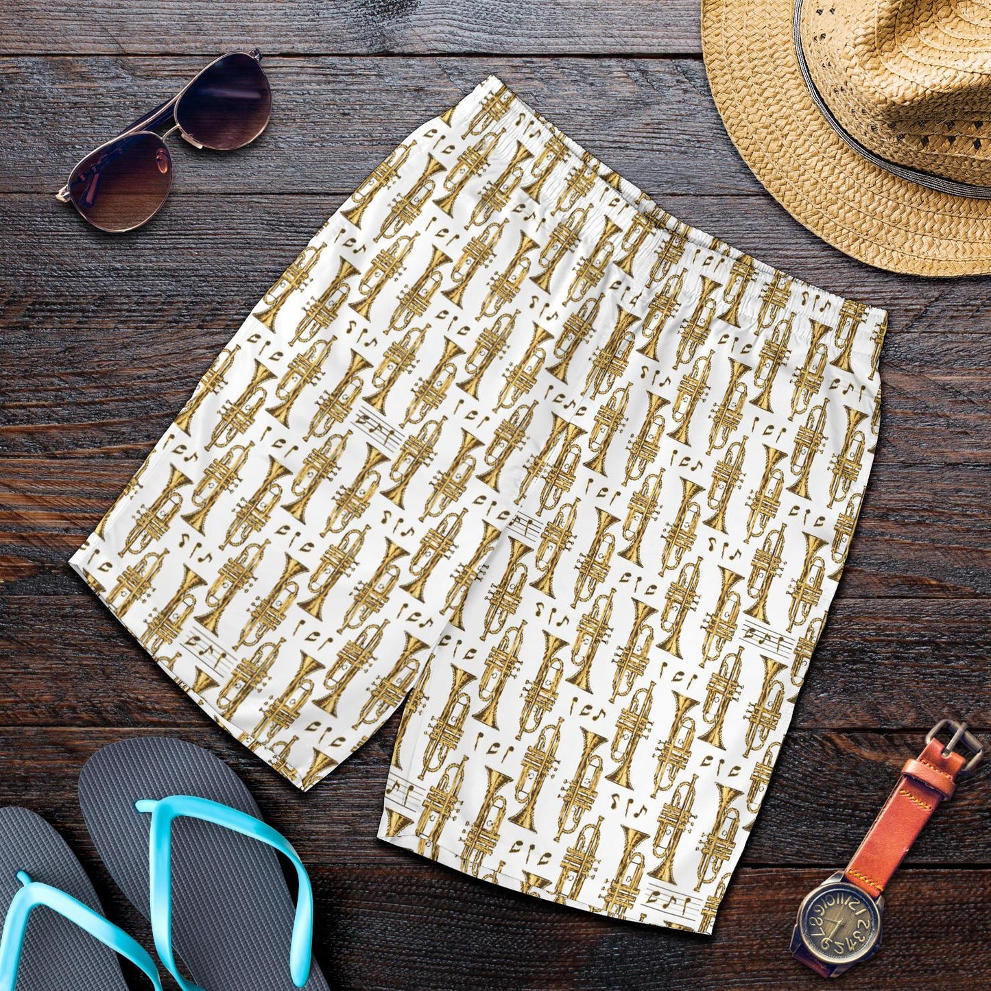 Trumpet with Music Note Print Mens Shorts-JTAMIGO.COM