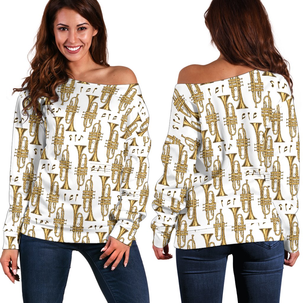 Trumpet With Music Note Print Off Shoulder Sweatshirt