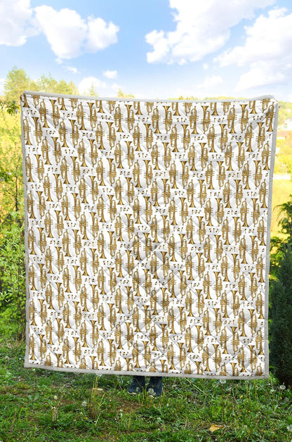 Trumpet with Music Note Print Premium Quilt-JTAMIGO.COM
