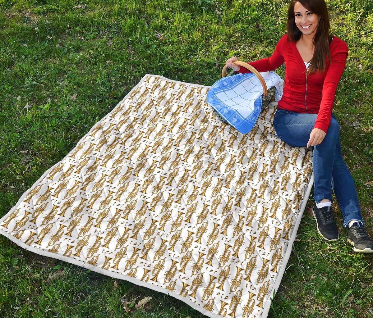 Trumpet with Music Note Print Premium Quilt-JTAMIGO.COM